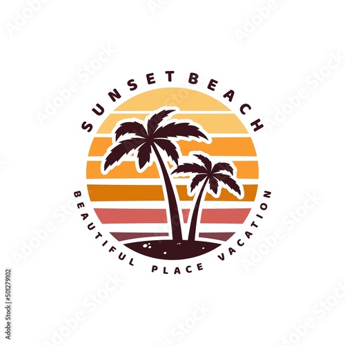 Sunset Beach Palm Tree vacation holiday logo design