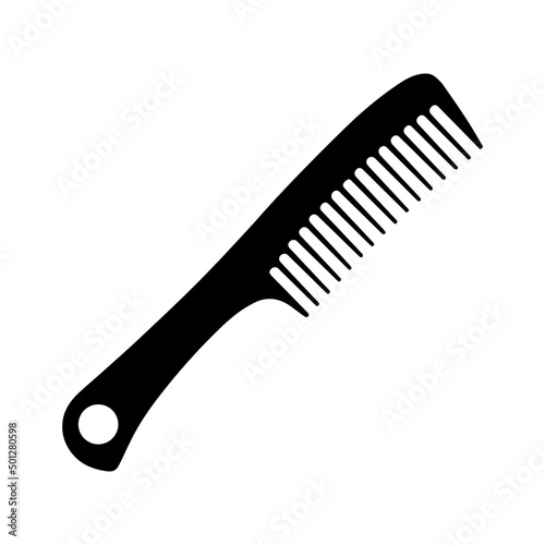 Comb icon. Black silhouette of a comb with a handle. Individual household item for combing hair. Vector illustration isolated on a white background for design and web.
