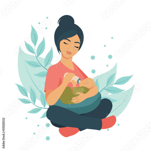 A girl feeds a baby from a bottle