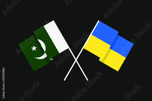 Flags of European and Asian countries of Ukraine and the Islamic Republic of Pakistan in national colors. Help and support from friendly countries. Flat minimal graphic design.