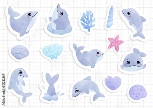 cute dolphin, dolphin sticker sheet and scrapbook