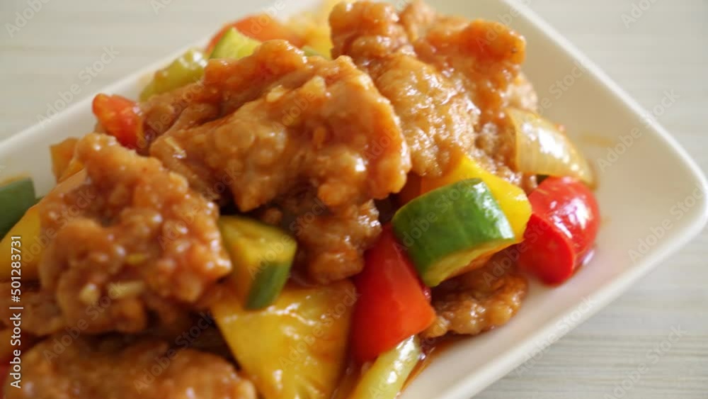 Stir fried sweet and sour sauce with pork and vegetable Stir fried sweet and sour sauce with pork and vegetable