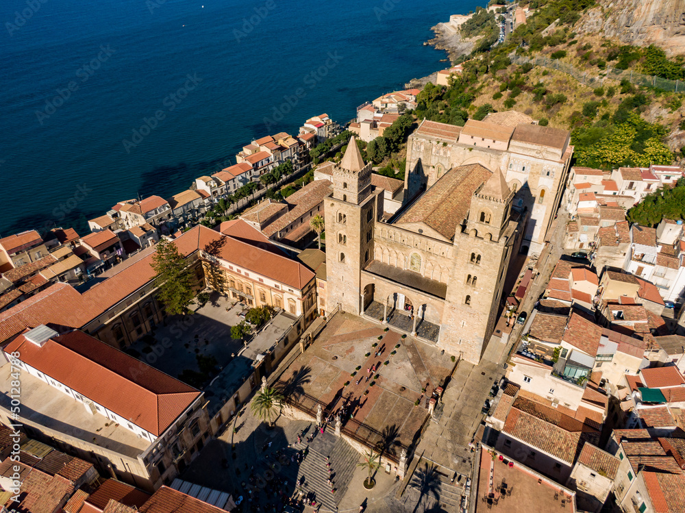 Cefalù, Sicily, Italy. Aerial drone view.