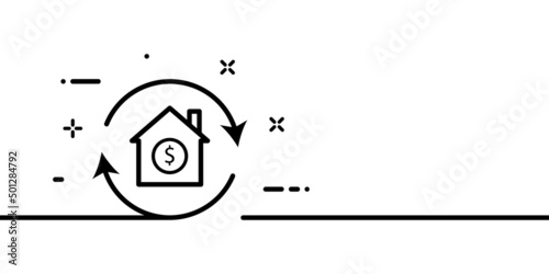 Rental fee line icon. Regular or monthly rent in dollars. Accommodation concept. One line style. Vector line icon for Business and Advertising