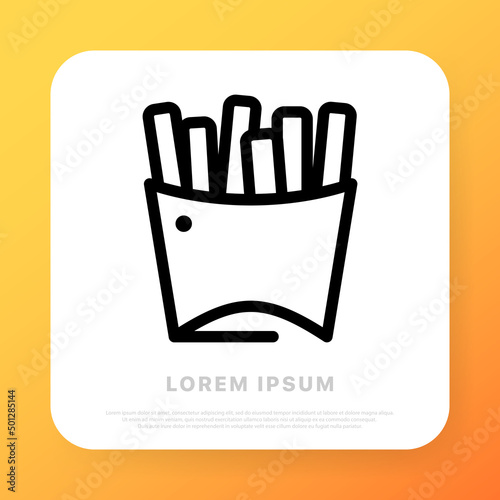French fries line icon. Deep fried potatoes. Fast food concept. Line icon style. Vector line icon for Business and Advertising