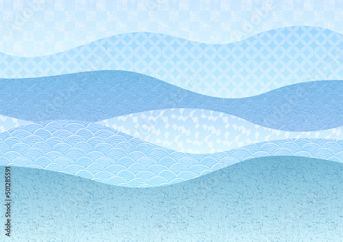 波の背景 夏の和風素材