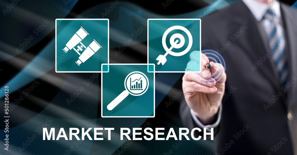 Fototapeta premium Man touching a market research concept