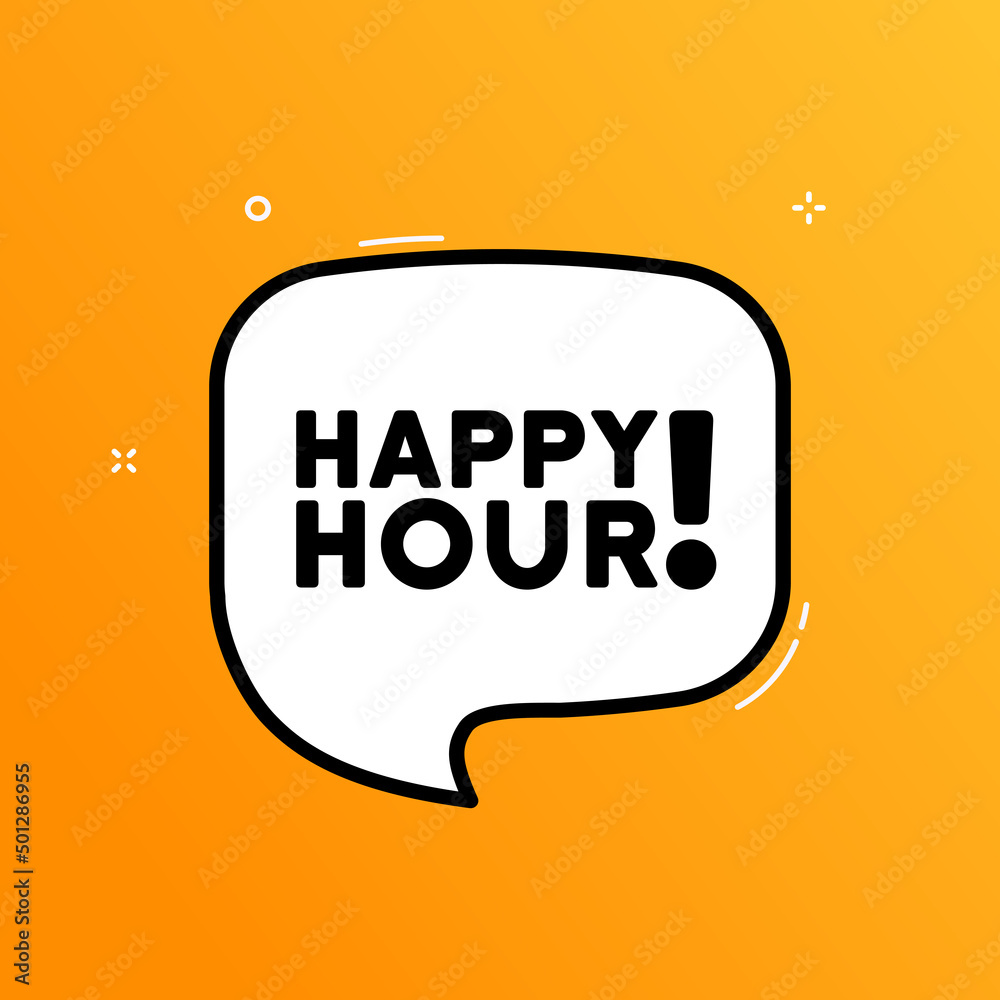 Speech bubble with happy hour text. Boom retro comic style. Pop art style. Vector line icon for Business and Advertising Speech bubble with happy hour text. Boom retro comic style. Pop art style. Vector line icon for Business and Advertising