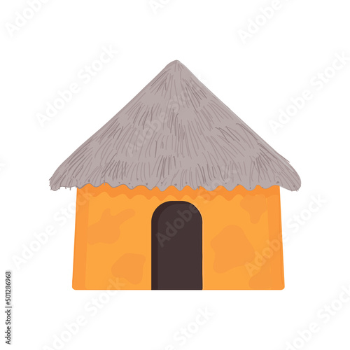 Bungalow with thatched roof. National hut or traditional home of inhabitants African tribes