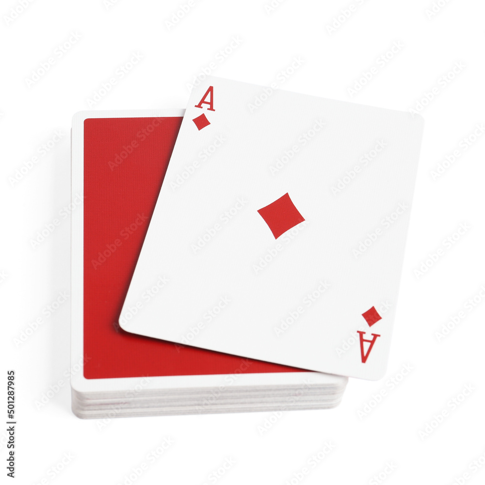 Obraz premium Playing cards and ace of diamonds on white background