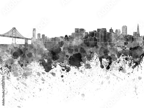 San Francisco skyline in watercolor on white background