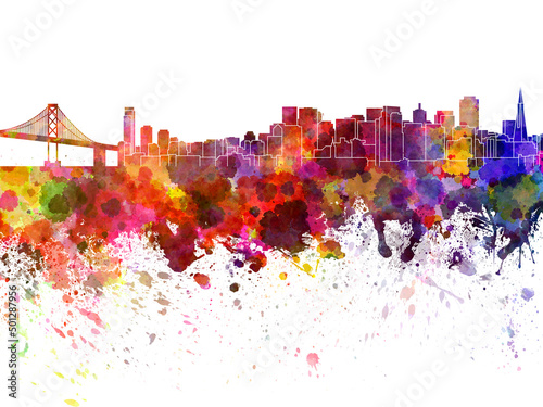 Canvas Print San Francisco skyline in watercolor on white background