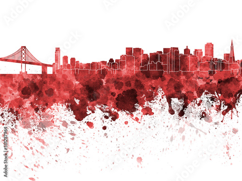 San Francisco skyline in watercolor on white background