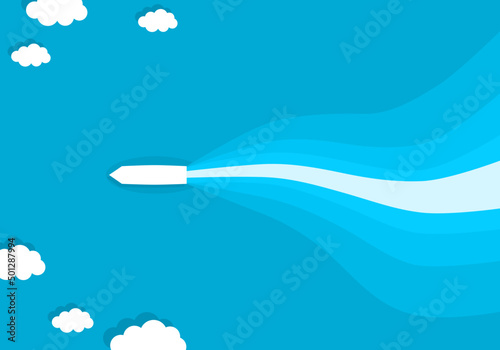 White boat travel floating in ocean blue sea with cloud in summer season top view flat vector design.