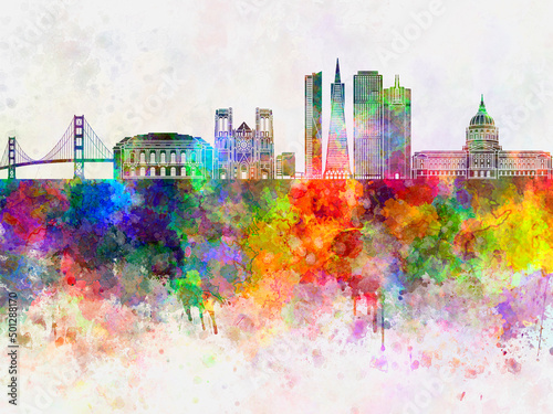 Photography San Francisco skyline in watercolor background