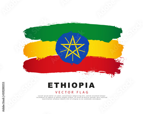 Ethiopian flag. Green  yellow and red hand-drawn brush strokes. Vector illustration isolated on white background.