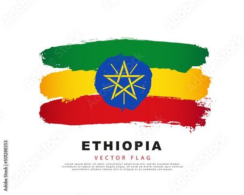 Ethiopian flag. Green, yellow and red hand-drawn brush strokes. Vector illustration isolated on white background.