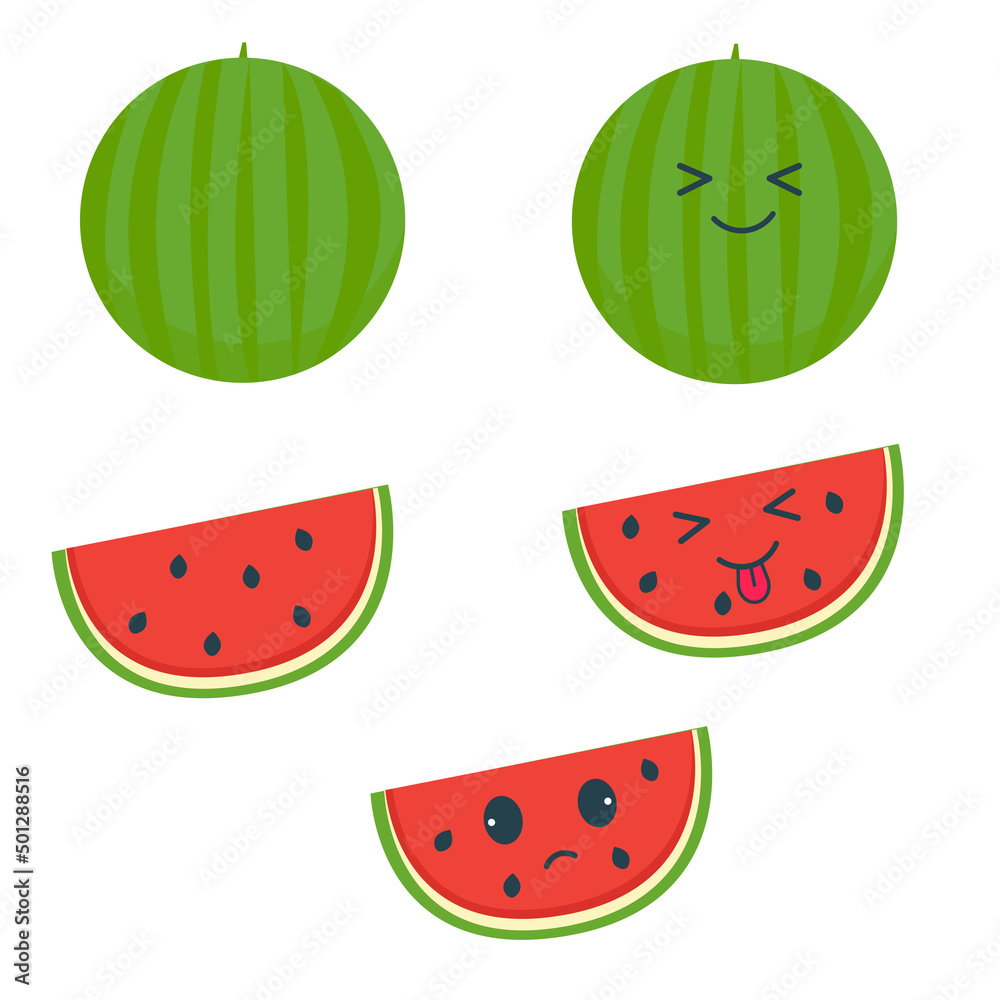 Kawaii style watermelon with emotion. Fruit