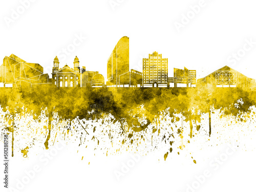 San Jose skyline in yellow watercolor on white background