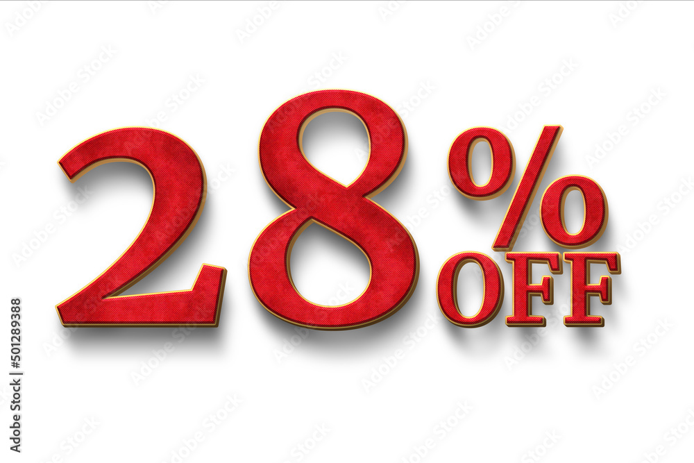 Discount 28 percent off. 3D illustration on white background. Discount 28 percent off. 3D illustration on white background.