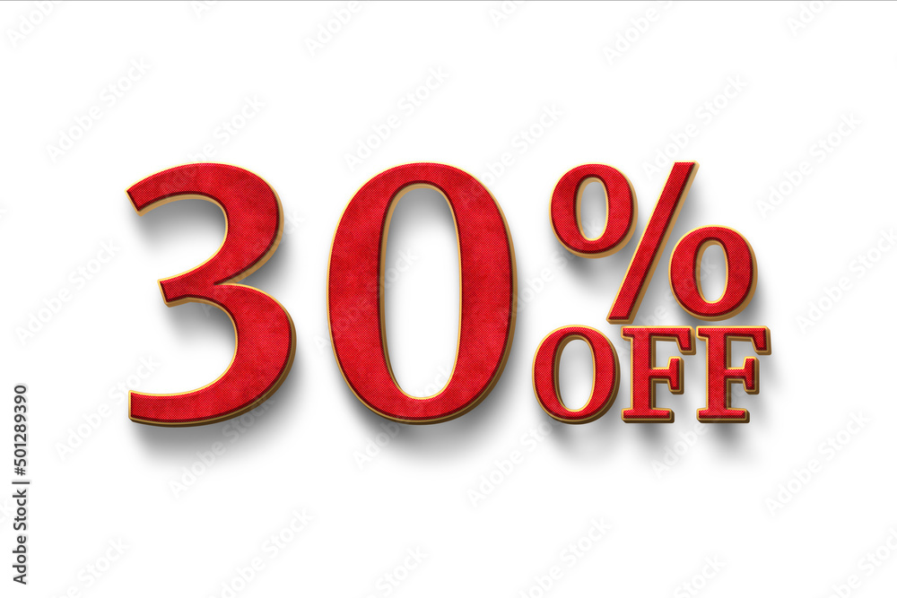 Discount 30 percent off. 3D illustration on white background. Discount 30 percent off. 3D illustration on white background.