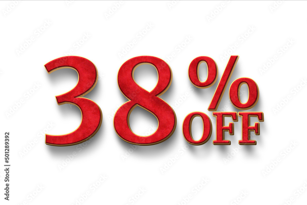 Discount 38 percent off. 3D illustration on white background. Discount 38 percent off. 3D illustration on white background.