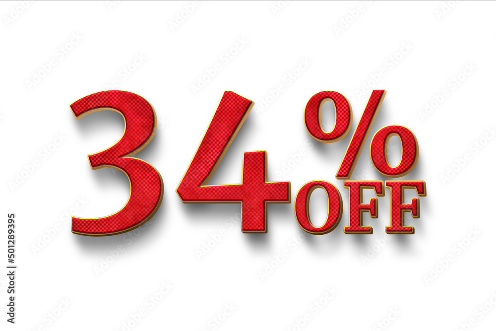 Thirty four percent off. Discount 34 . 3D illustration on white background. Thirty four percent off. Discount 34 . 3D illustration on white background.