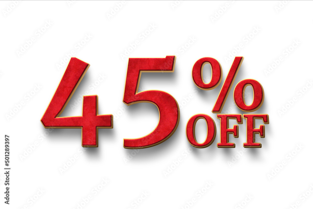 Discount 45 percent off. 3D illustration on white background. Discount 45 percent off. 3D illustration on white background.