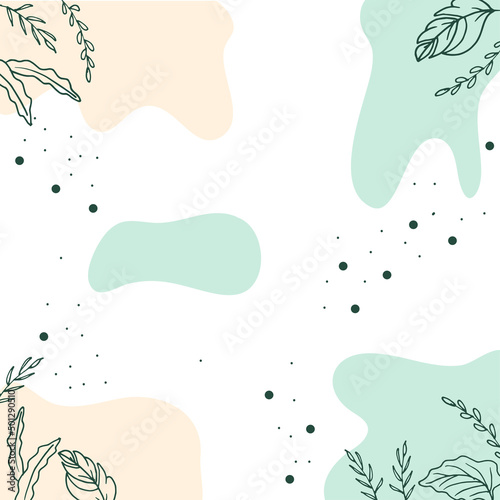 abstract wave background with leaves illustration. blue and pink wave colors. hand drawn vector. nature background. wallpaper, greeting and invitation card, poster, postcard, banner, fashion, textile.