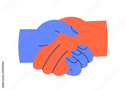 Handshake icon. Business partners shaking hands for cooperation, partnership, greeting with respect, trust. International agreement, deal concept. Flat vector illustration isolated on white background © Good Studio