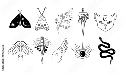 Black celestial icons set. Symbol isolated on a white background.