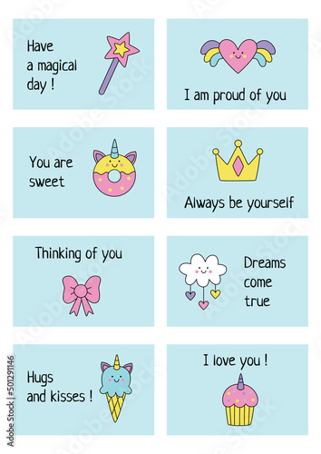 Lunch box notes for girls with cute pictures.