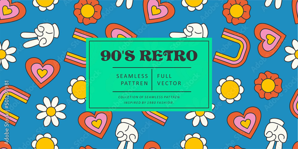 90S Retro Seamless Abstract Shapes Background