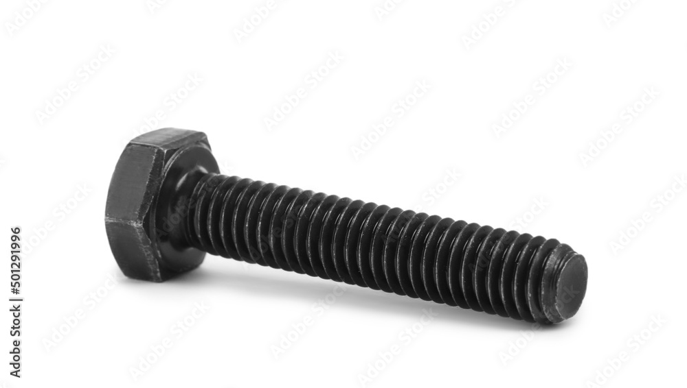 One black metal hex bolt isolated on white One black metal hex bolt isolated on white