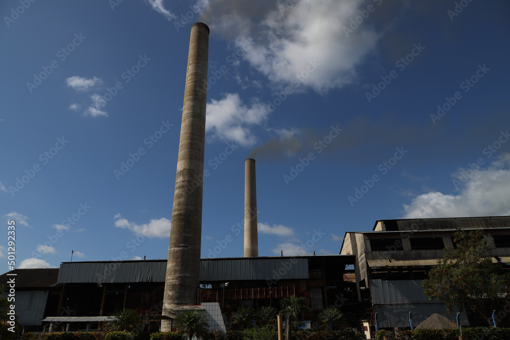The chimneys of a sugar factory in the Vally de los Ingenios, Cuba