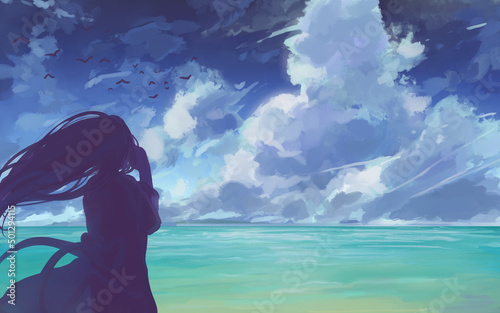 女の人と海と青空 © Iro Kasumi