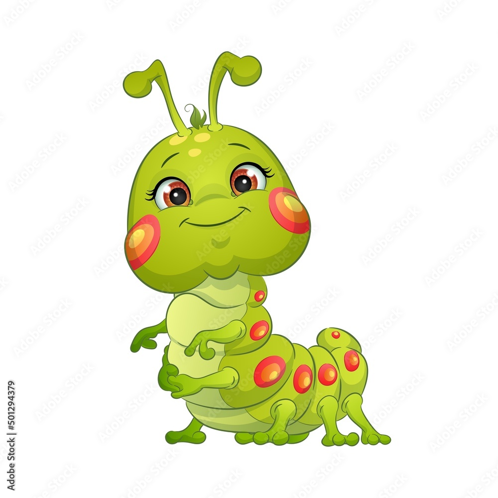 Naklejka premium Cute cartoon caterpillar. Cute bug vector illustration.