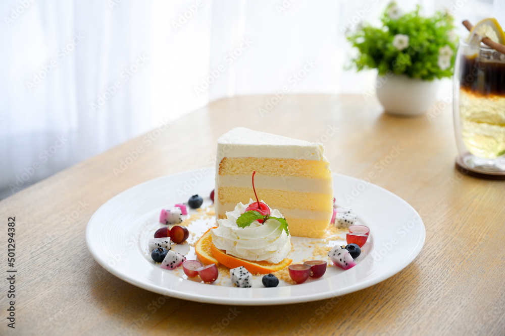 Yummy delicious vanilla cake with homemade cream Yummy delicious vanilla cake with homemade cream