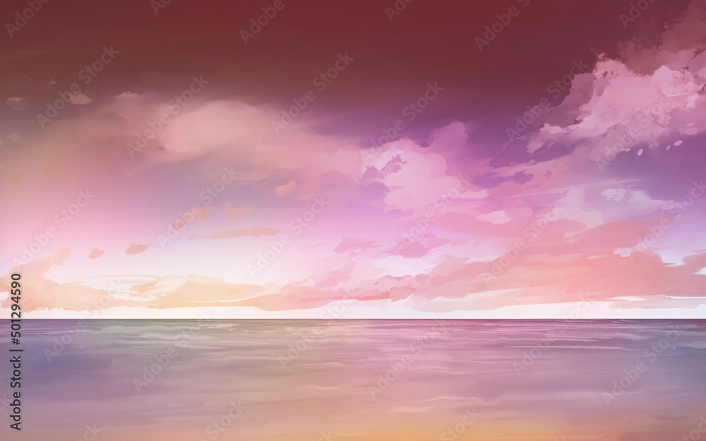 夕日の海と空