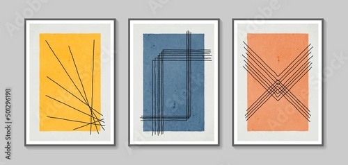 Collection of vector abstract wall art. Boho color organic shape. Artistic design for poster, print, cover, wallpaper, minimalistic and natural wall art. Vector illustration with grunge texture.