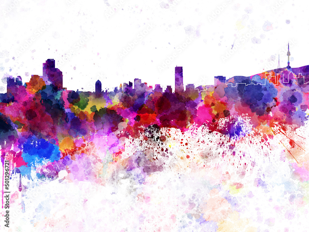 Seoul skyline in watercolor