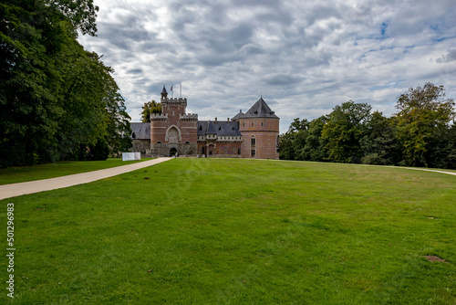 Gaasbeek Castle, Belgium. Summer cloudy day travel perspective.