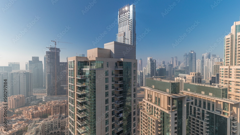 Obraz premium Panorama of downtown Dubai city aerial timelapse