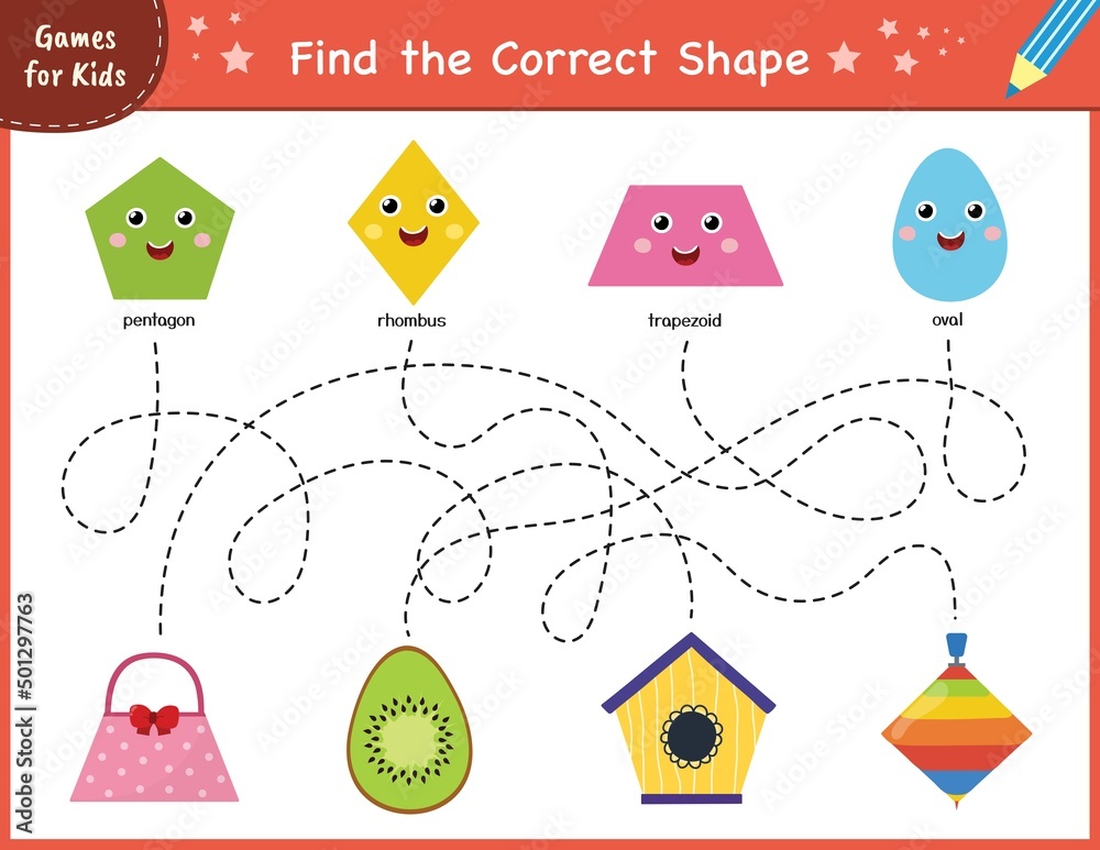 Find The Correct Shape Puzzle Game Maze For Kids Learning Shapes