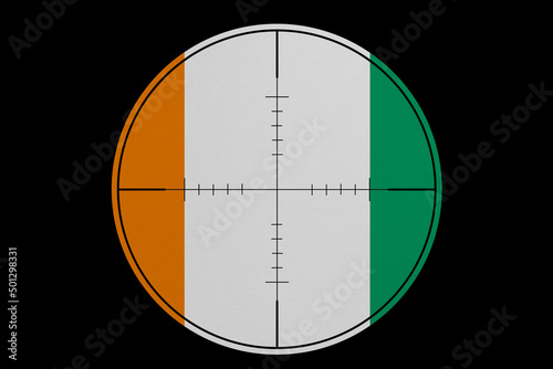 Sniper sight. Conceptual graphics in colors of national flag. Ivory Coast
