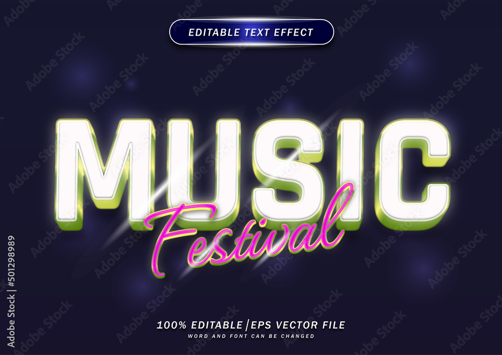 Music festival text effects template with neon style. Suitable for logos, social media and banners.