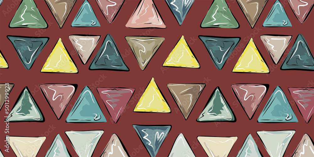 Fototapeta premium Tiles, mosaic of glossy triangles. Pattern, colored Desktop wallpaper, pattern on fabric, background. Vector pattern.