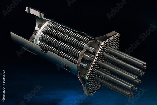 3D render of a shank of a fuel assembly designed to generate thermal energy in a nuclear reactor. photo