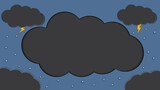Cloud and rain on night sky in paper cut style. Vector Illustration