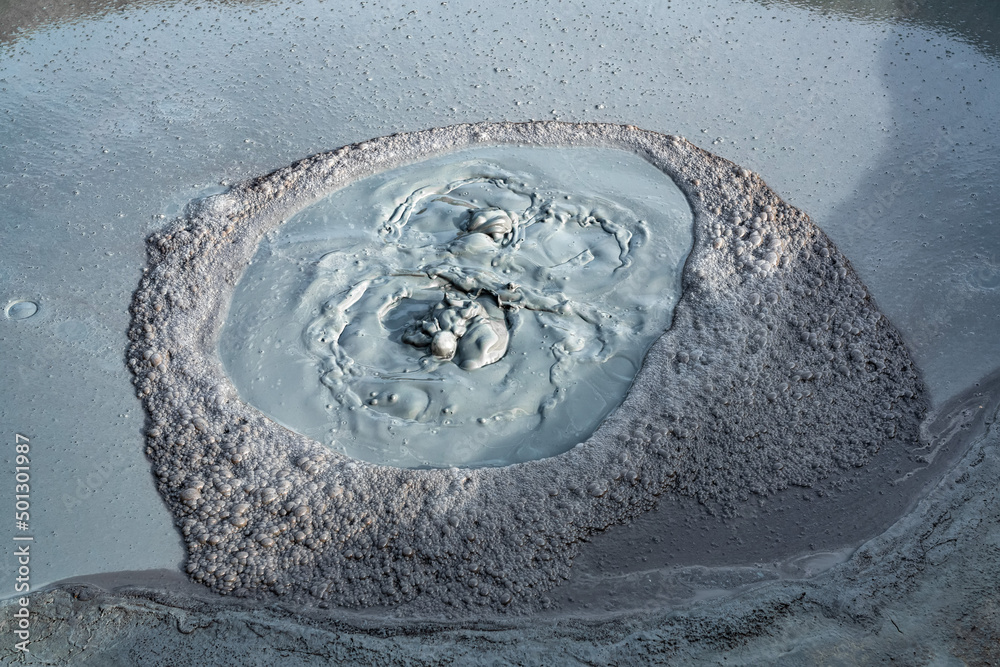 Large active mud volcano crater - obrazy, fototapety, plakaty 